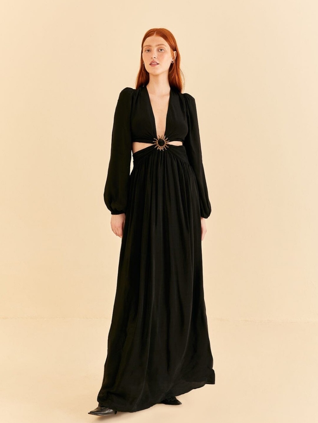 Nwt Farm Rio Black Cut Out Long Sleeve Maxi Dress With Sun Size Medium